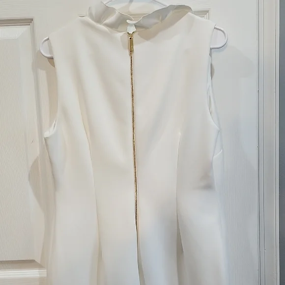 Calvin Klein White Ruffle Neck Mini Dress - Picture 4 of 4